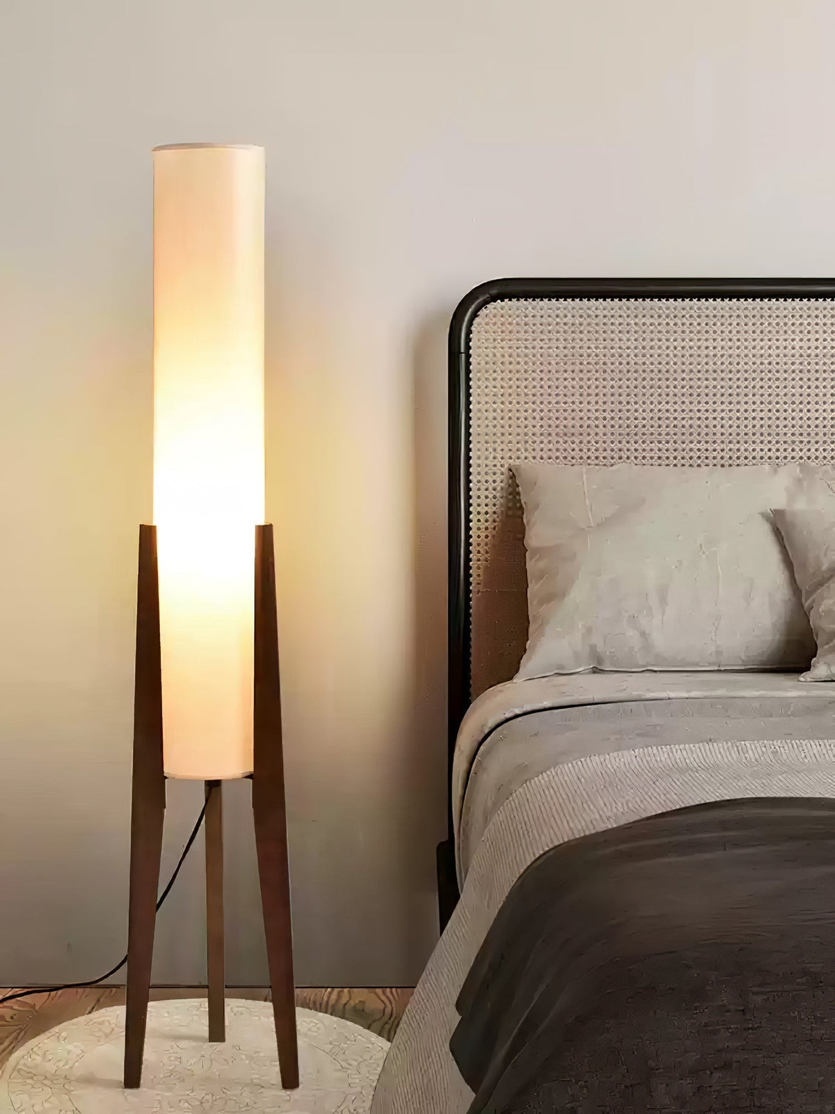Triluxe moderne vloerlamp met hout en stof