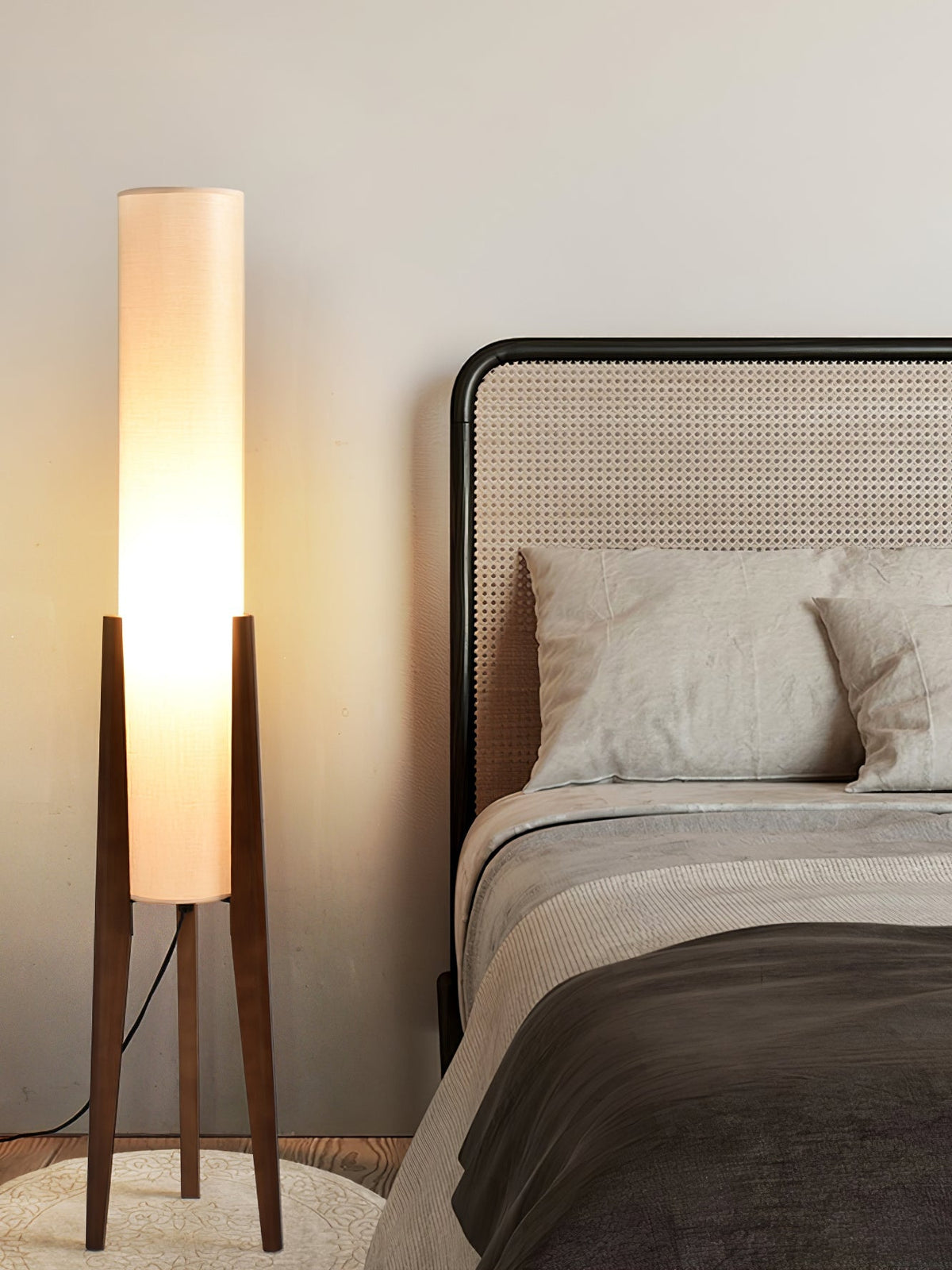 Triluxe moderne vloerlamp met hout en stof