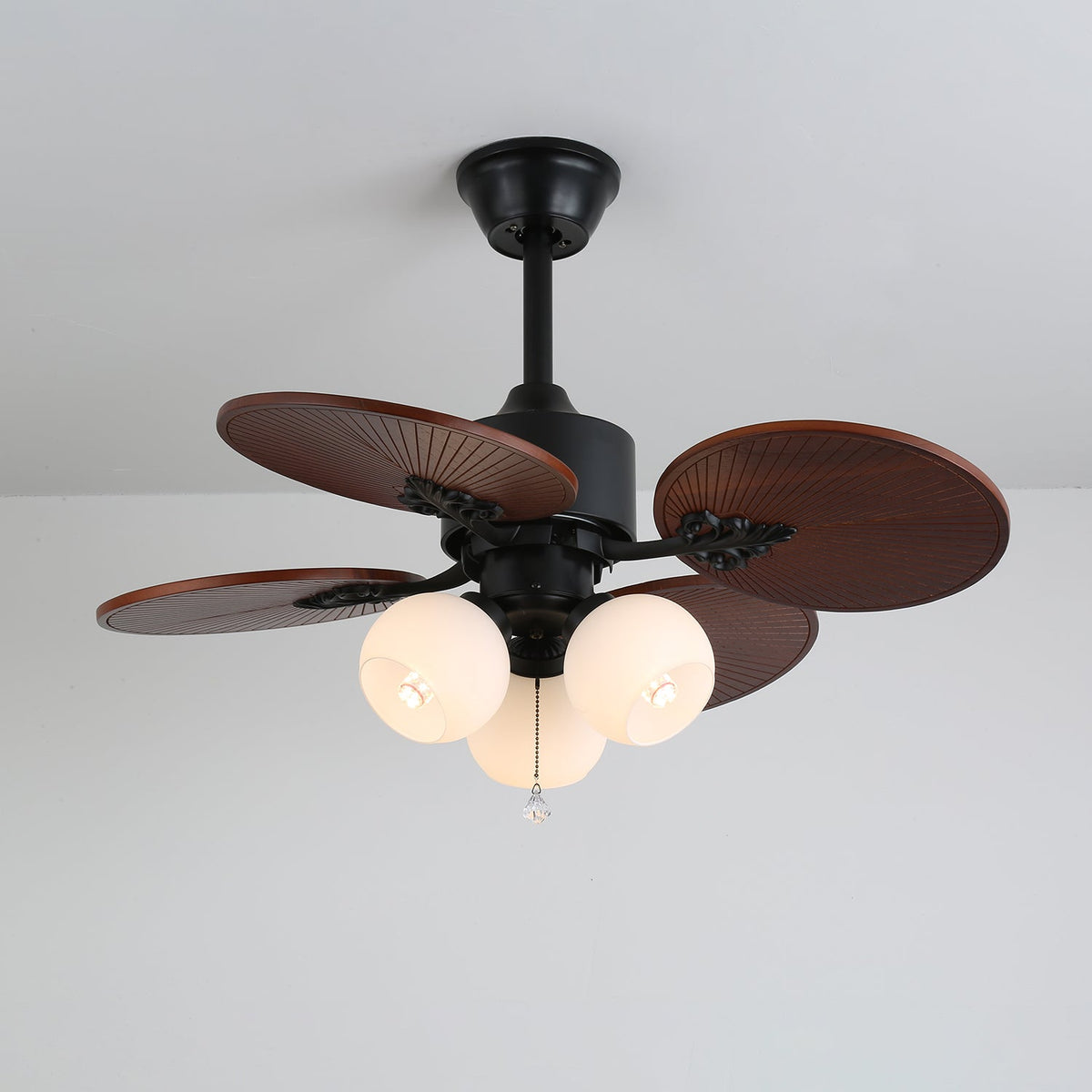 Celiira Tropische plafondventilator met verlichting met ventilator van glas