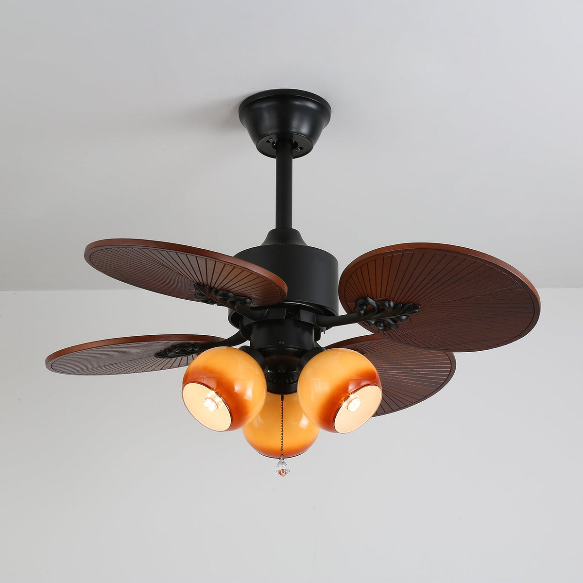 Celiira Tropische plafondventilator met verlichting met ventilator van glas