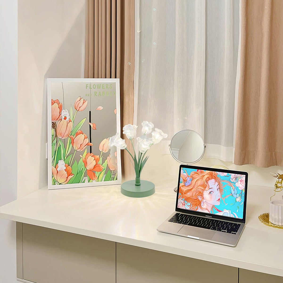 Aurdoril whimsical tafellamp met groene bloem van glas