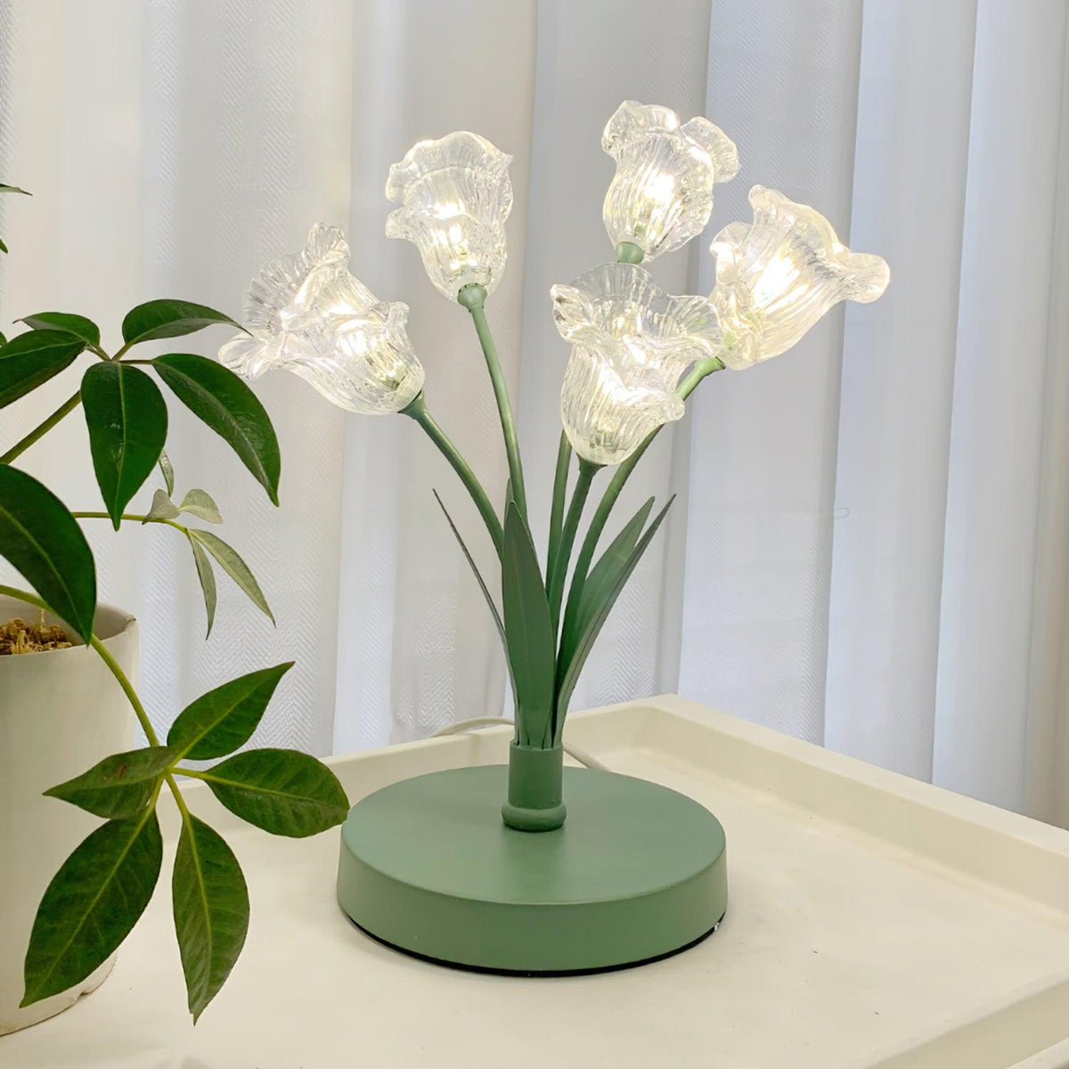Aurdoril whimsical tafellamp met groene bloem van glas
