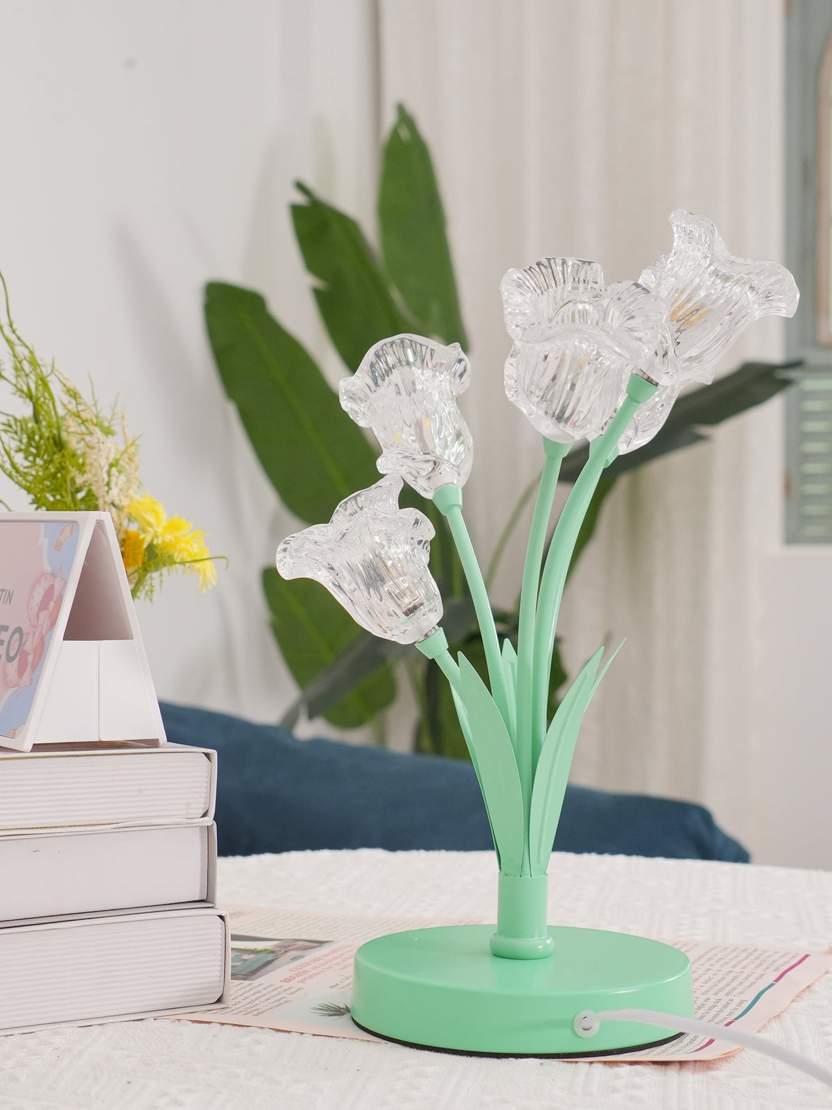 Aurdoril whimsical tafellamp met groene bloem van glas