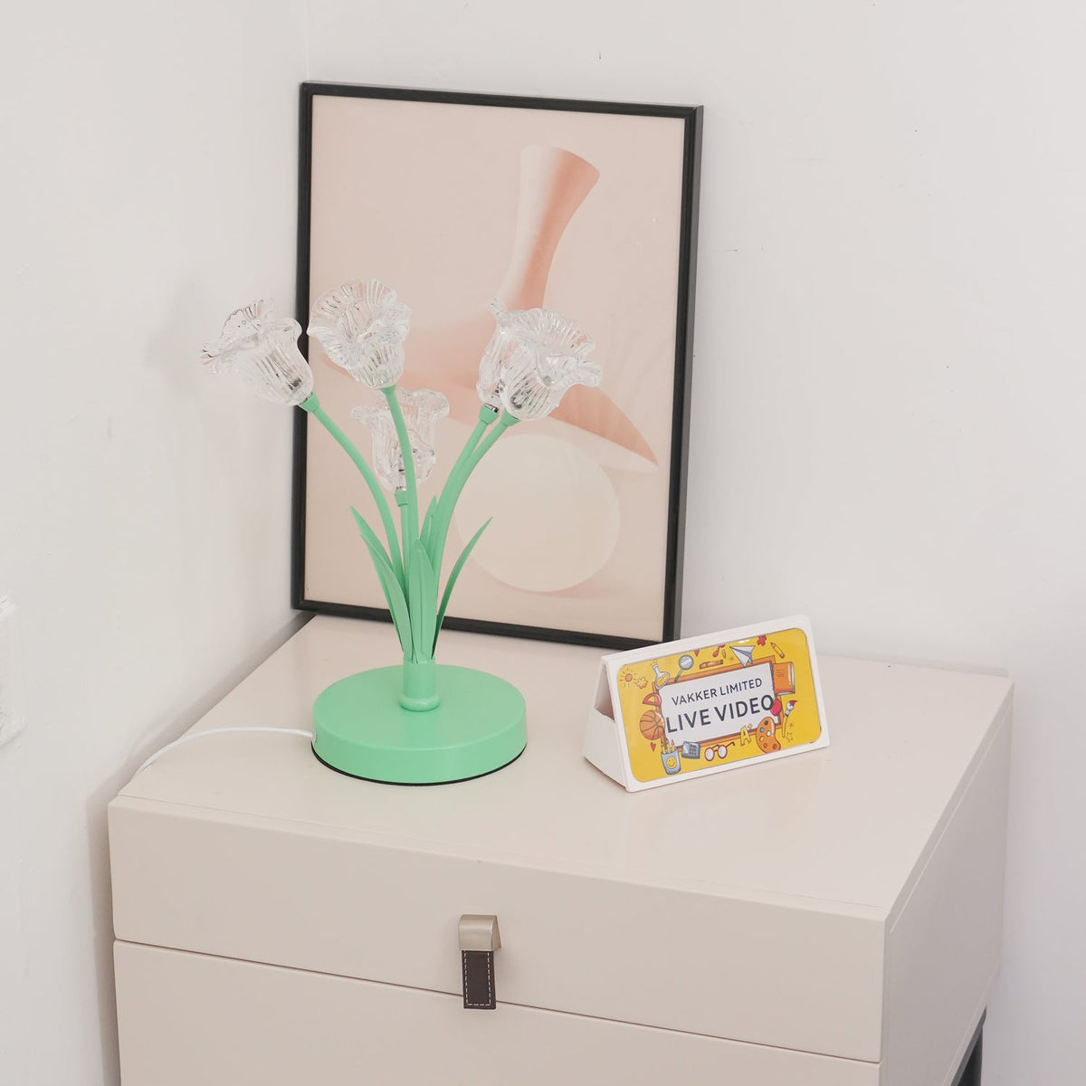 Aurdoril whimsical tafellamp met groene bloem van glas