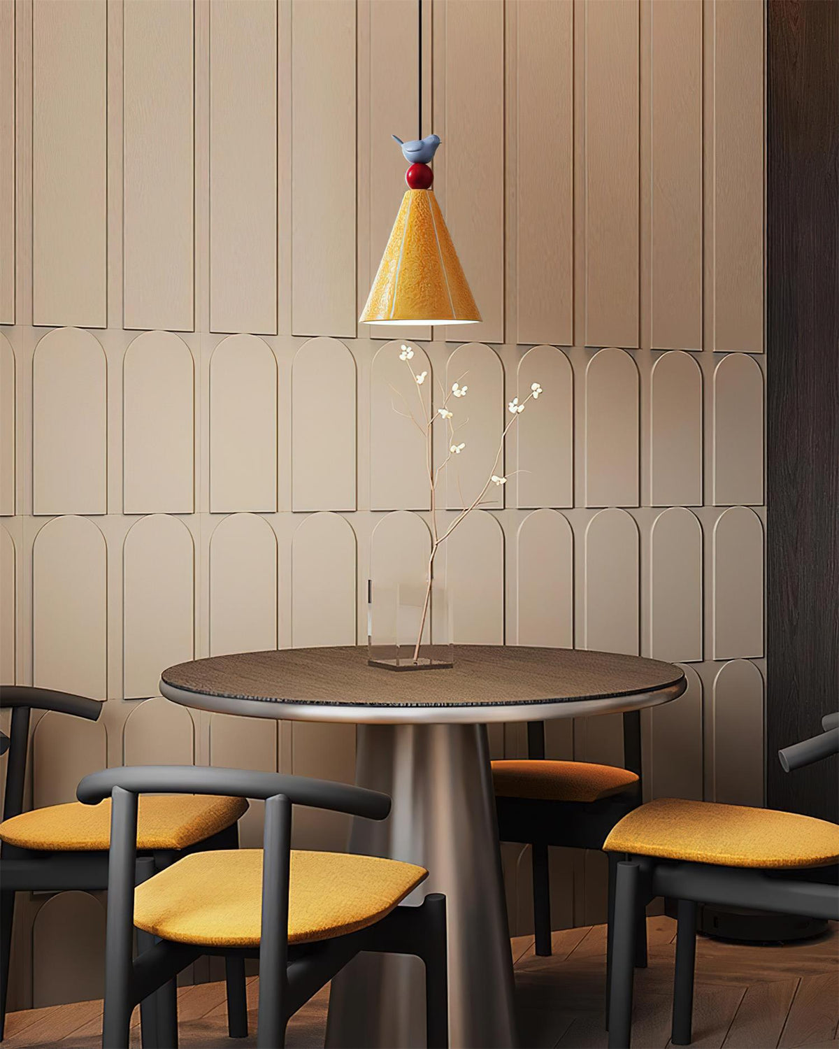 Virella hanglamp geel keramiek vogel modern speels