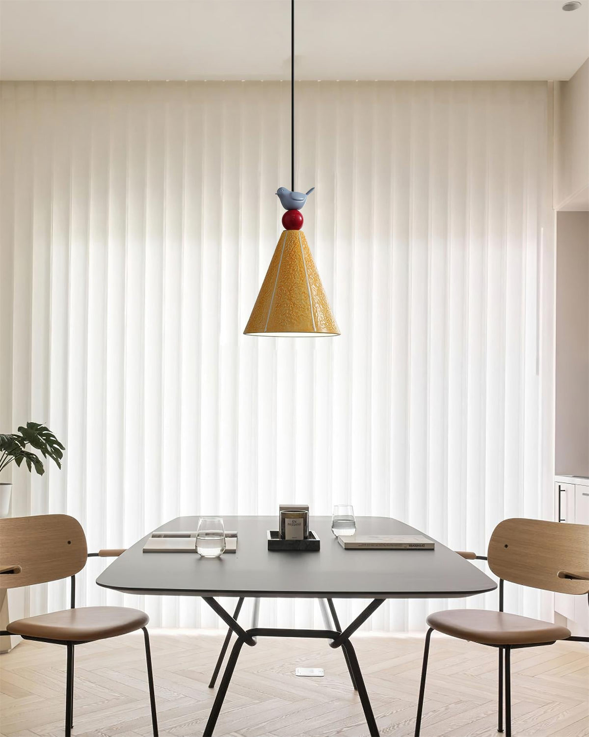 Virella hanglamp geel keramiek vogel modern speels