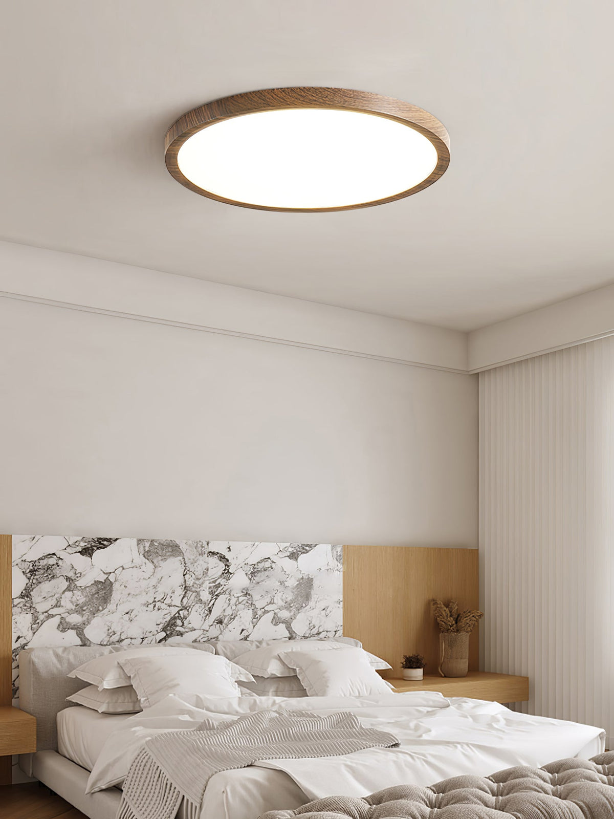 Rocor plafondlamp acrylaat dun rond walnoothoutlook minimalistisch