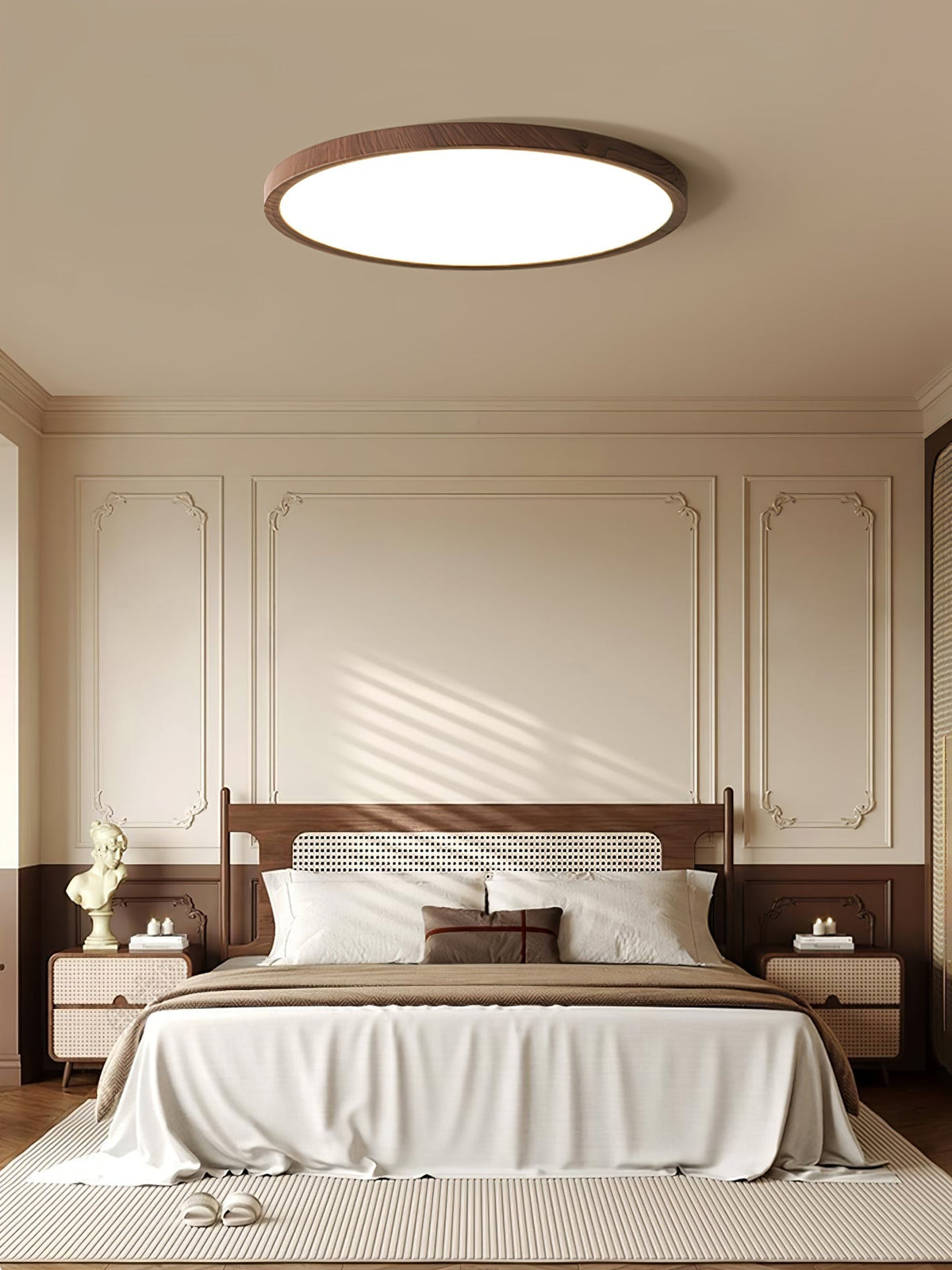 Rocor plafondlamp acrylaat dun rond walnoothoutlook minimalistisch