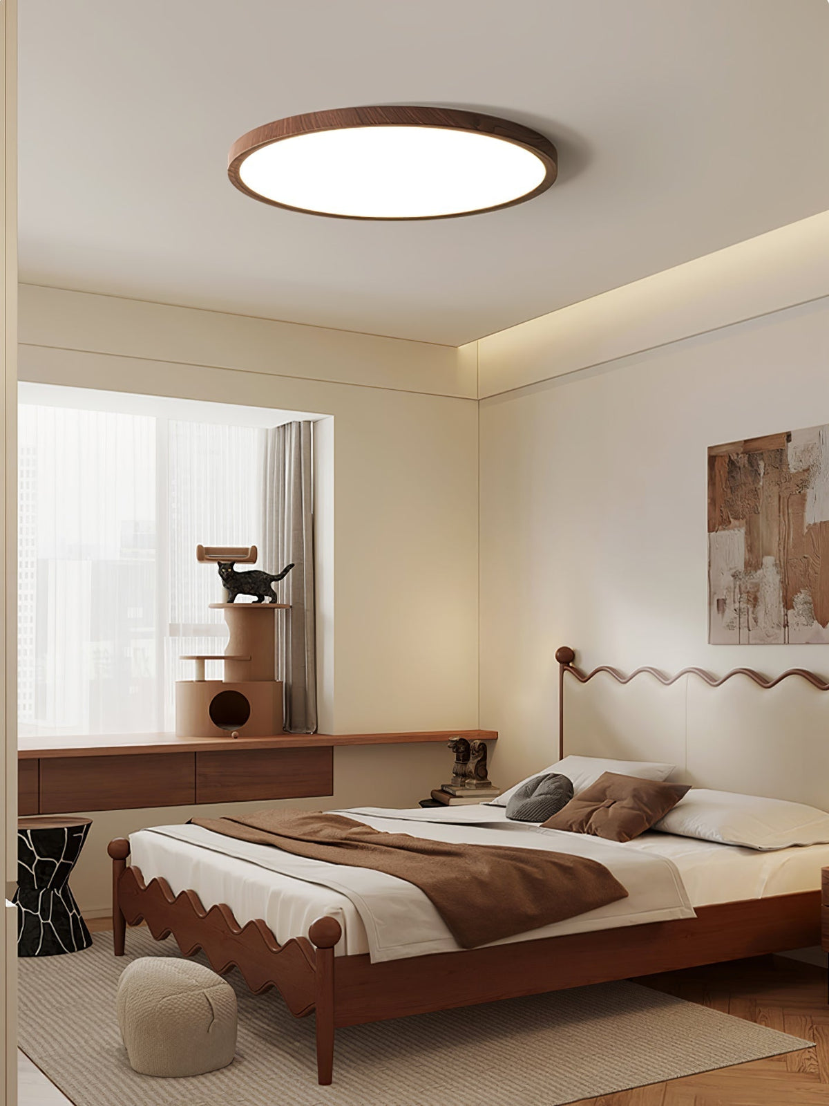 Rocor plafondlamp acrylaat dun rond walnoothoutlook minimalistisch