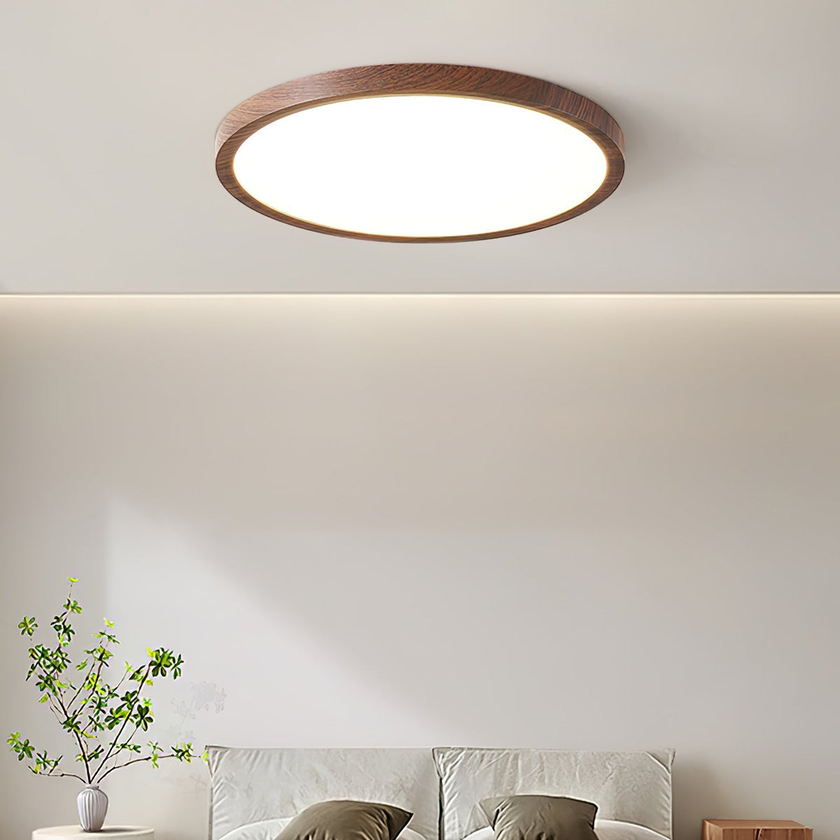 Rocor plafondlamp acrylaat dun rond walnoothoutlook minimalistisch
