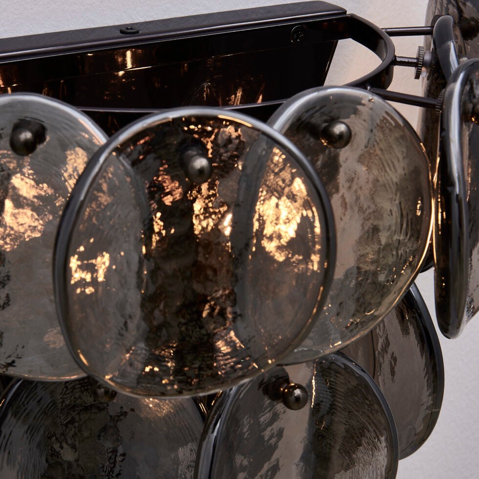 Velearia wandlamp Amber glas Schijf Visbult messing
