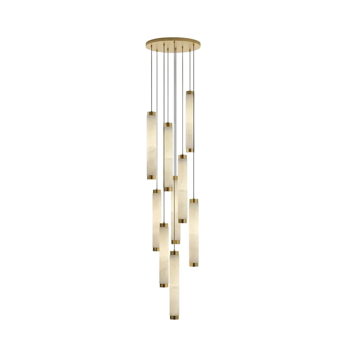 Lira cilindrische hanglamp van albast met goudkleurige afwerking