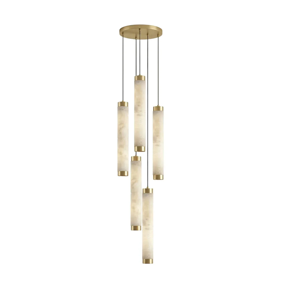 Lira cilindrische hanglamp van albast met goudkleurige afwerking