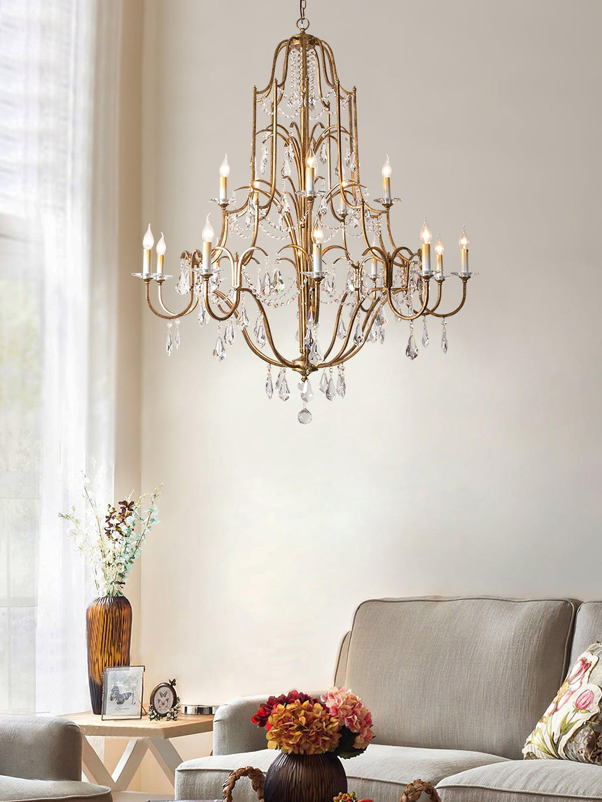 Mirok Kroonluchter IJzer Kristal Candelabra Vintage