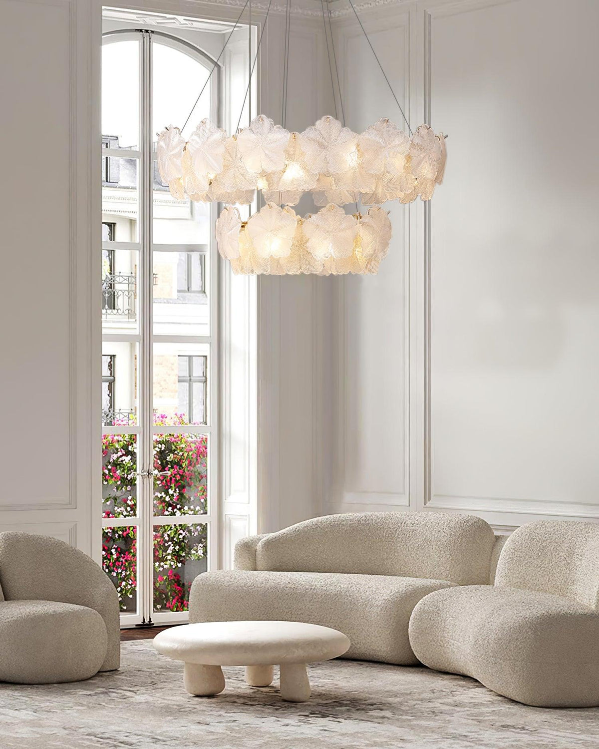 Vitheir kroonluchter met bloemmotief in glas