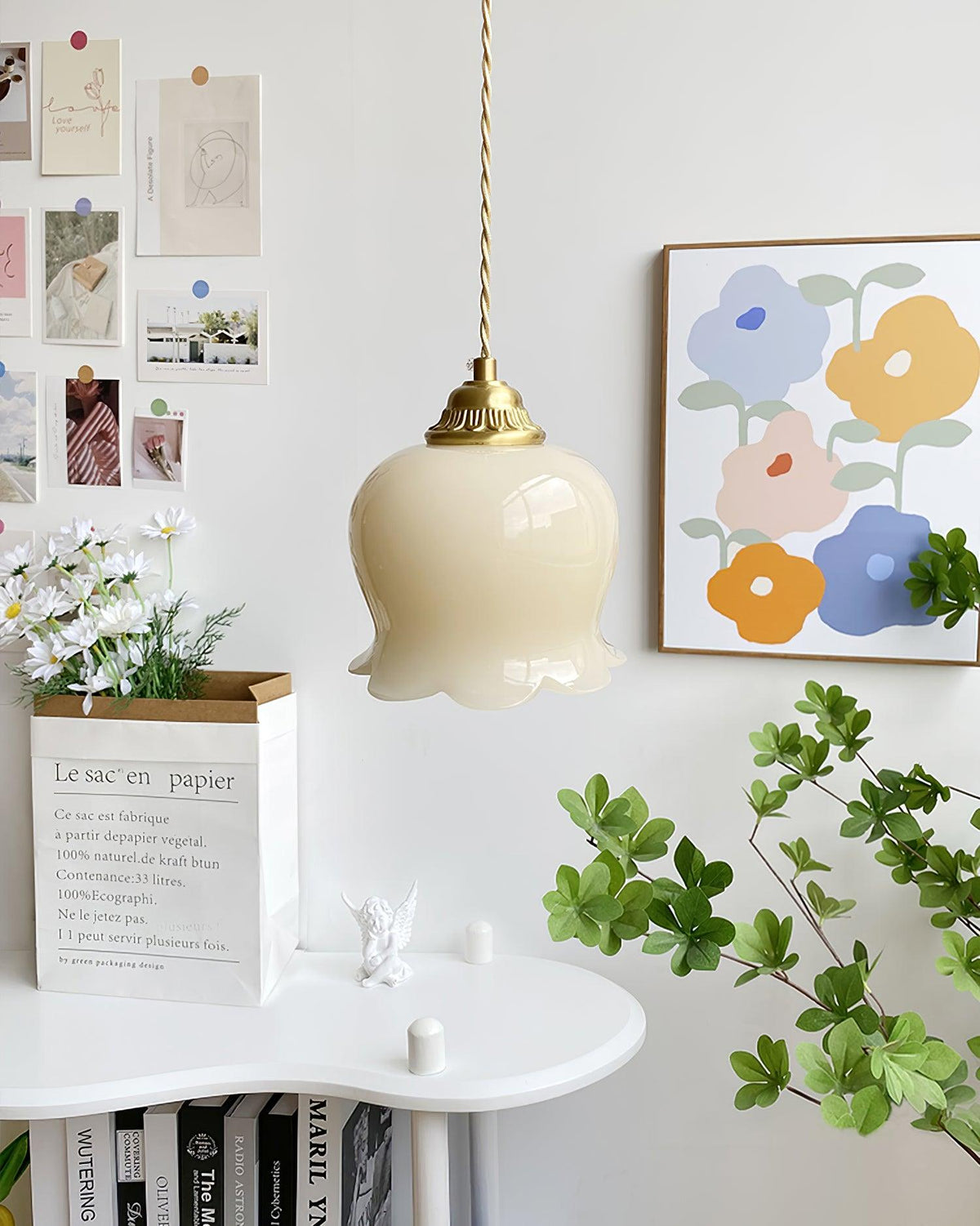 Veloza messing en hars glamoureus hanglamp