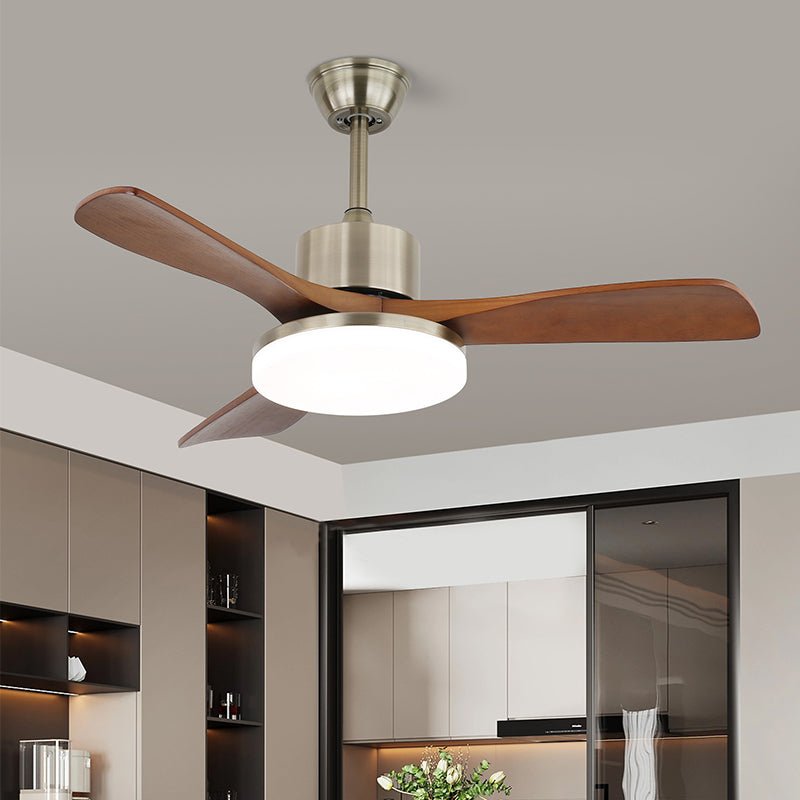 Elveora Moderne plafondventilator met verlichting van messing en walnoothout
