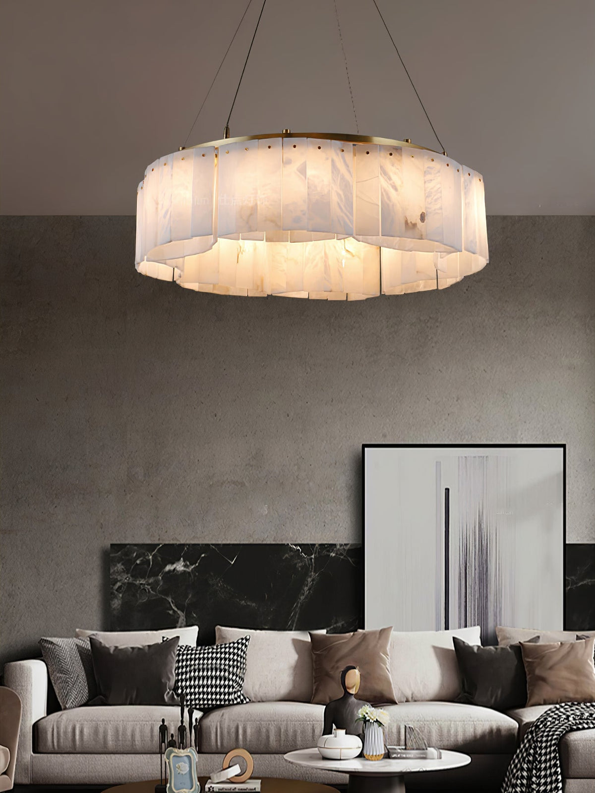 Ilveliel dubbele hanglamp met albasten kap in goudkleurige afwerking