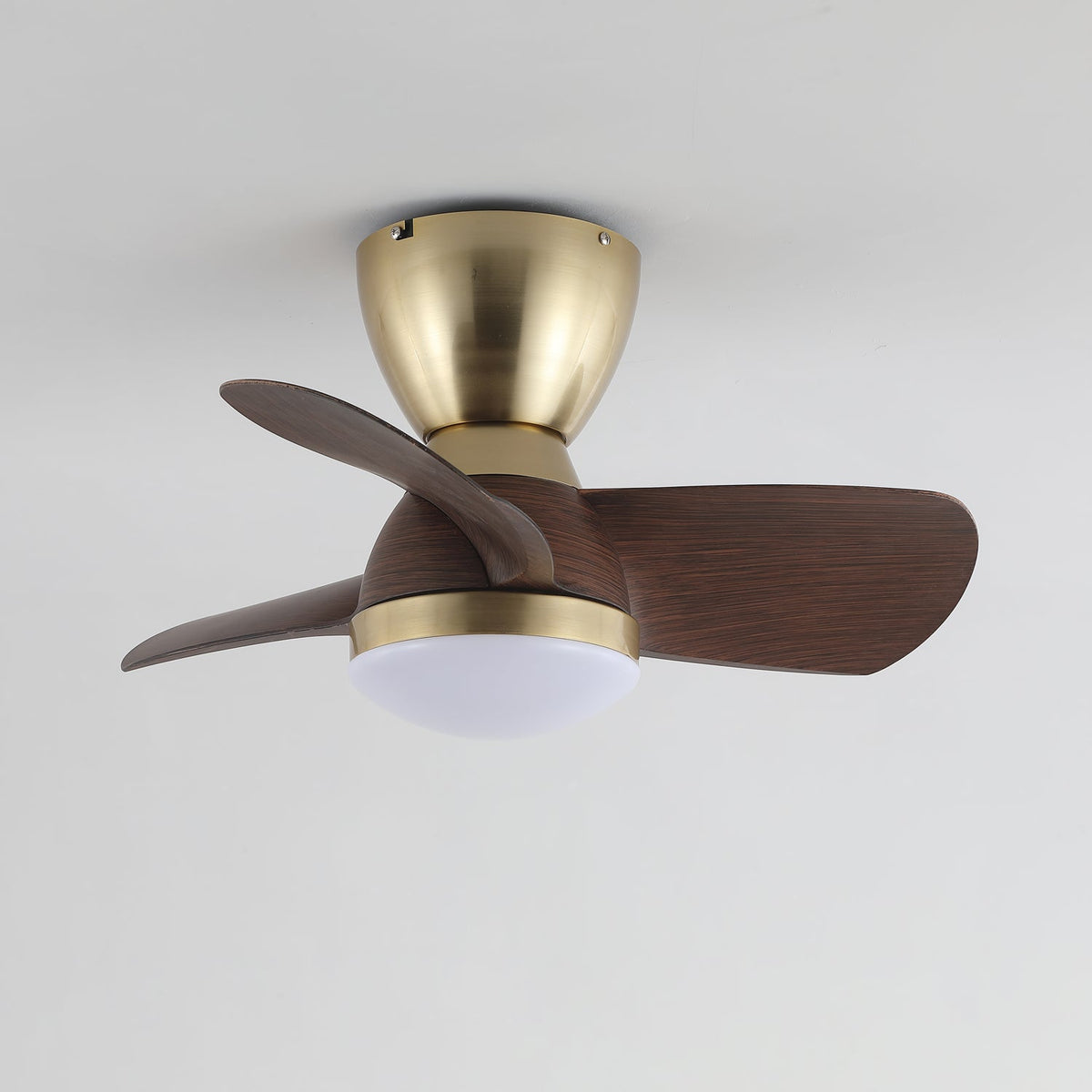 Aldiian minimalistisch messing houten plafondventilator met verlichting