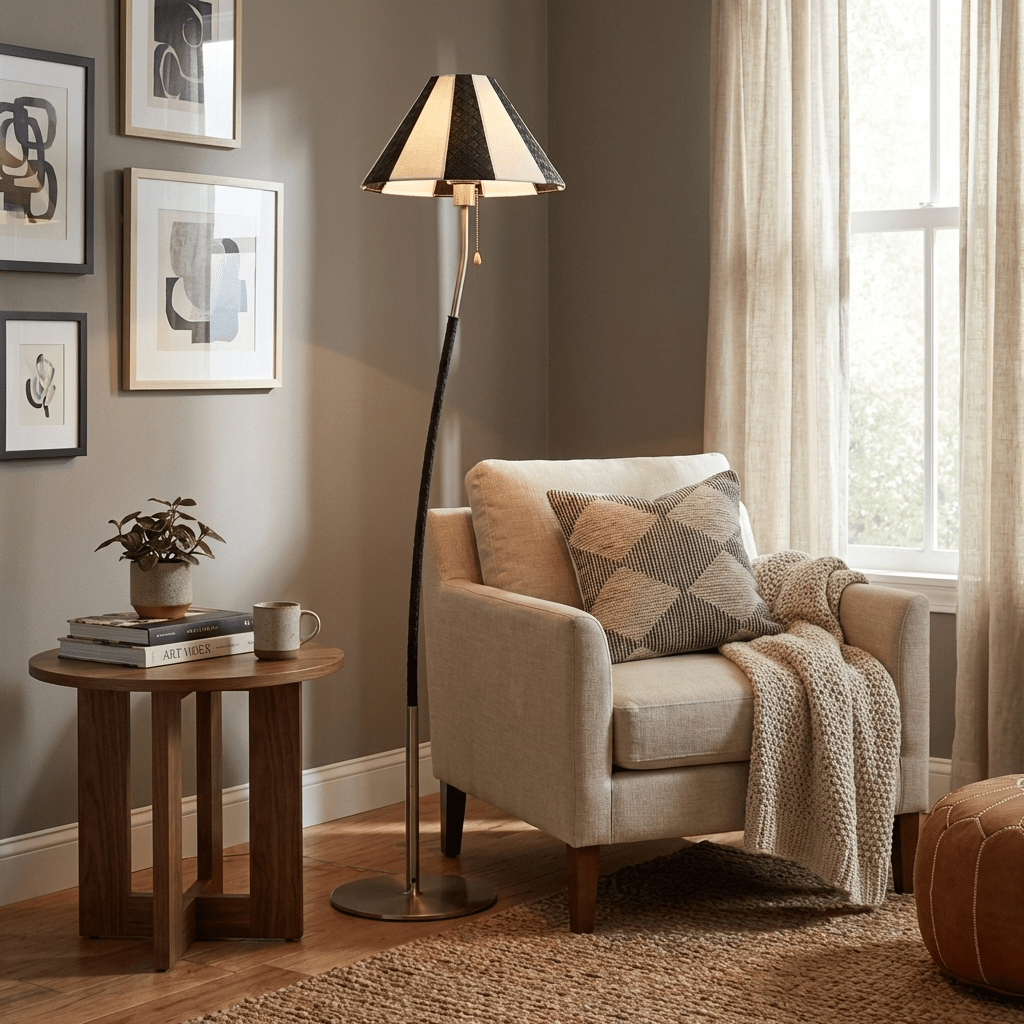Selorelle gebogen gestreepte vloerlamp