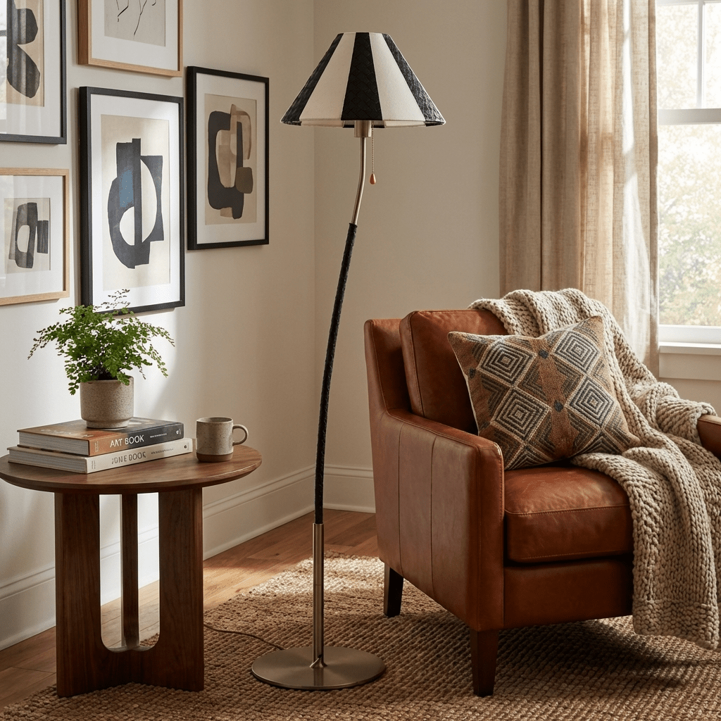 Selorelle gebogen gestreepte vloerlamp