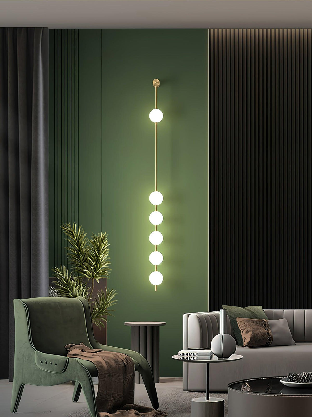 Soloiella wandlamp met verticale bollen van messing