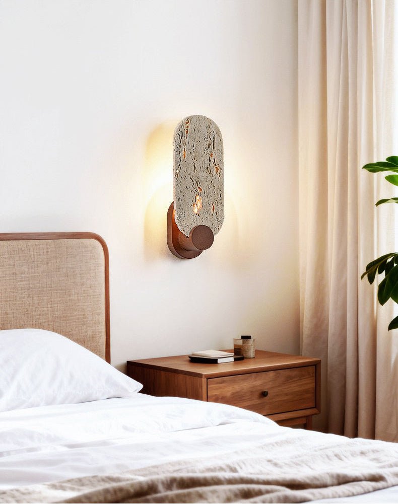 Sereneria wandlamp met Geel travertin en Walnootkleur