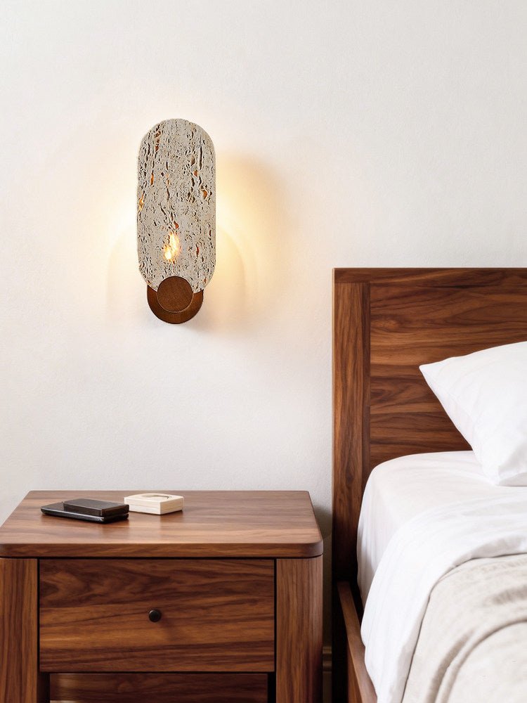 Sereneria wandlamp met Geel travertin en Walnootkleur