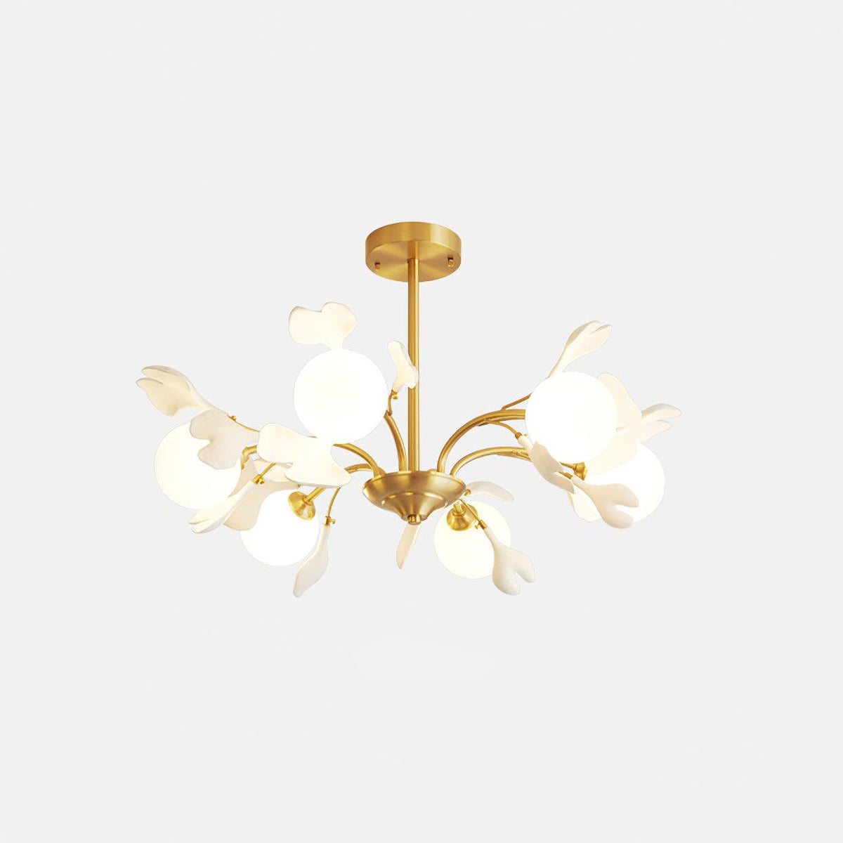 Ginkgo kroonluchter met matglas bolvormige kap