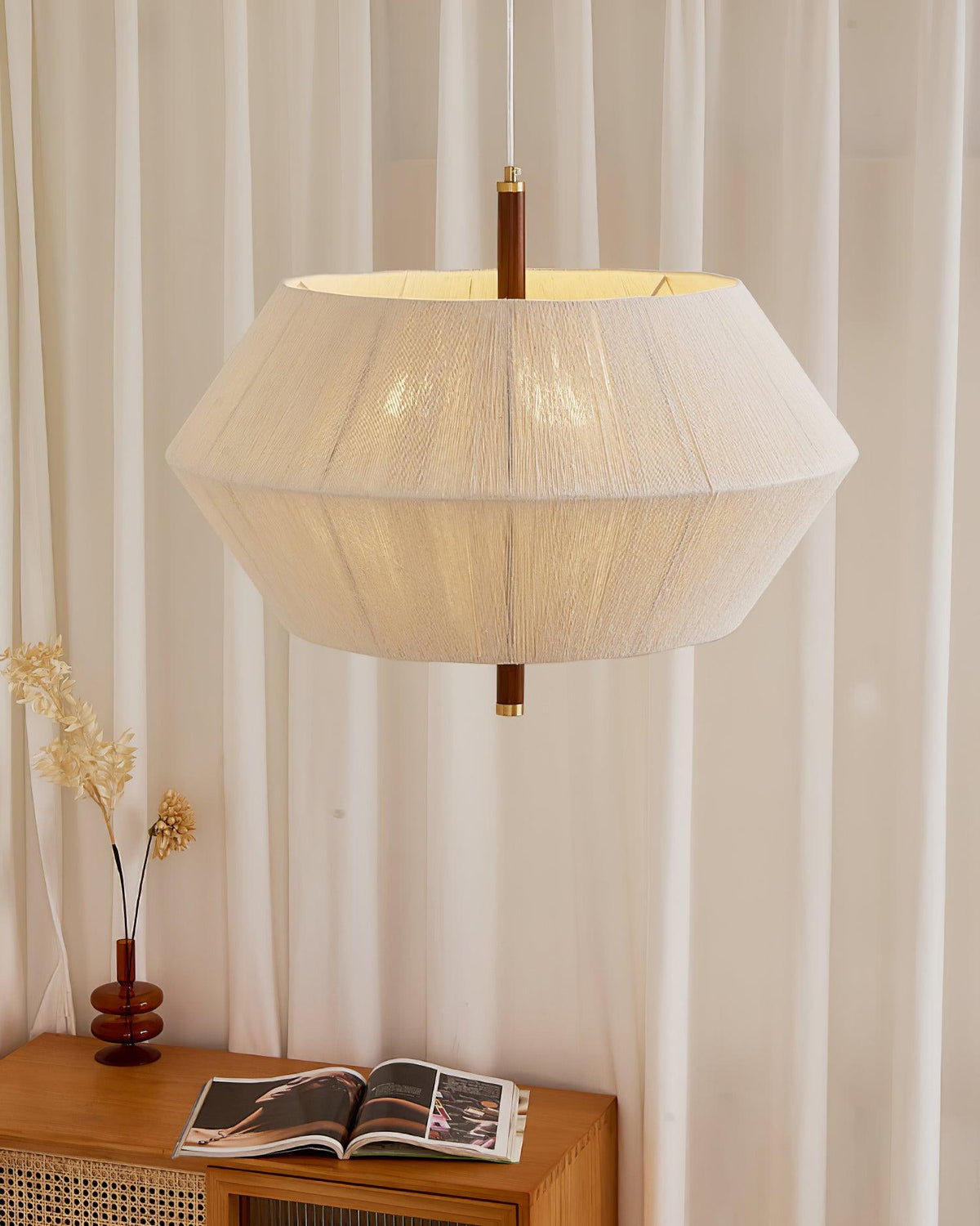 Elowen hanglamp katoenen draad walnoot naturel