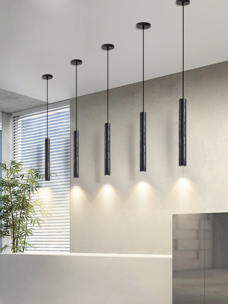 Fosb Slim Zwart travertin hanglamp met Buisvormige Behuizing