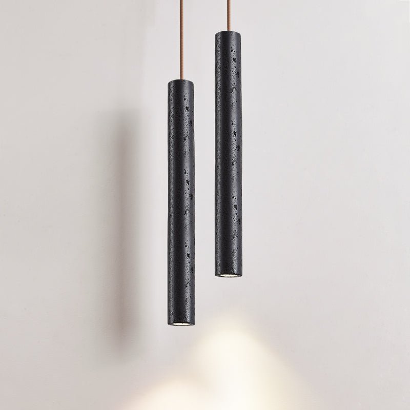 Fosb Slim Zwart travertin hanglamp met Buisvormige Behuizing