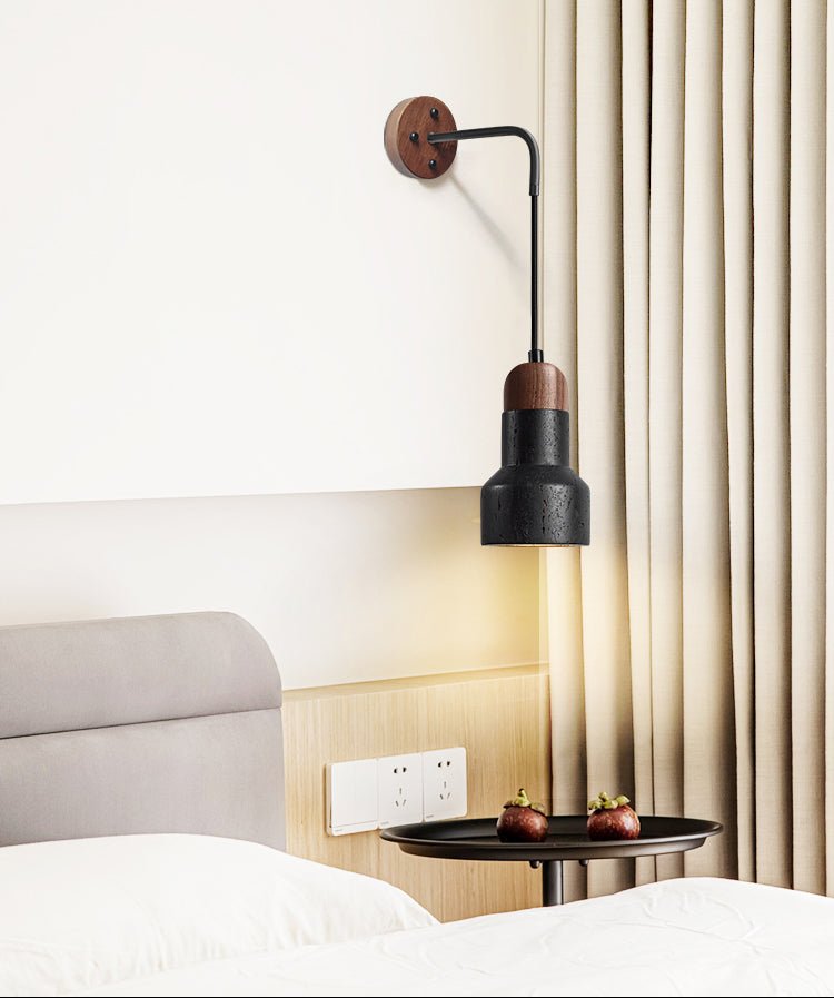 Alcarion Vintage Zwart travertin Riet wandlamp