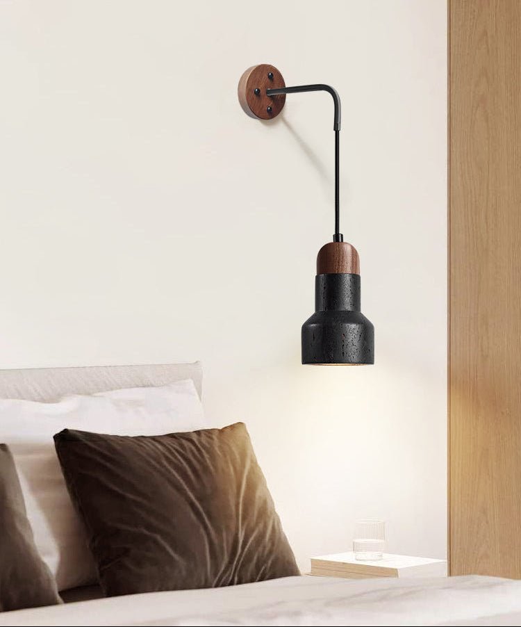 Alcarion Vintage Zwart travertin Riet wandlamp