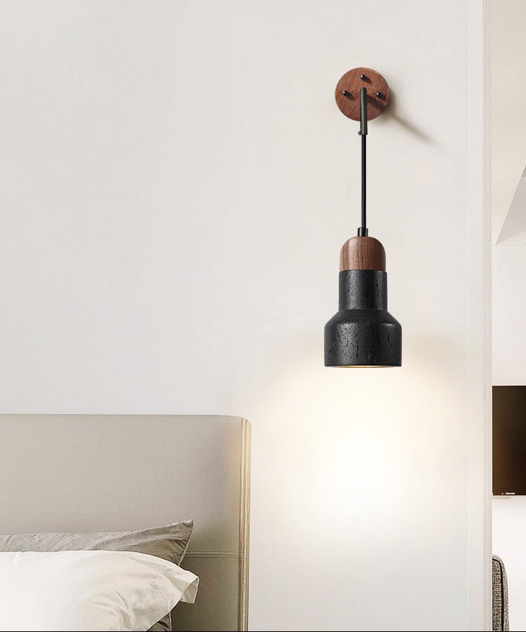 Alcarion Vintage Zwart travertin Riet wandlamp