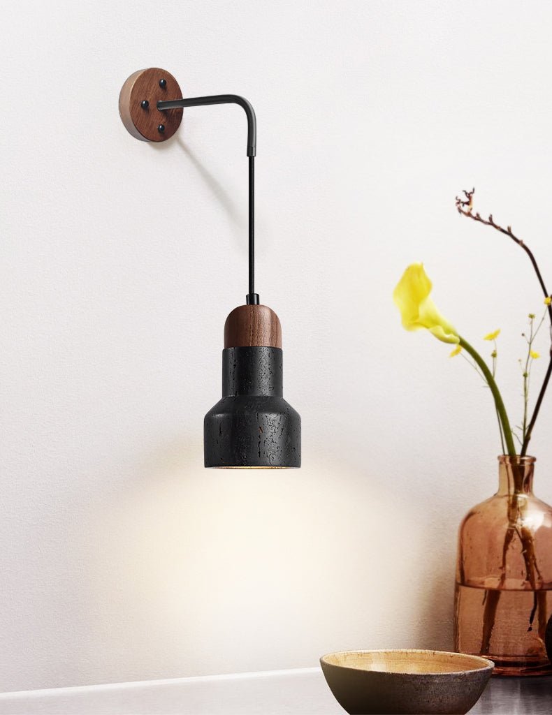 Alcarion Vintage Zwart travertin Riet wandlamp