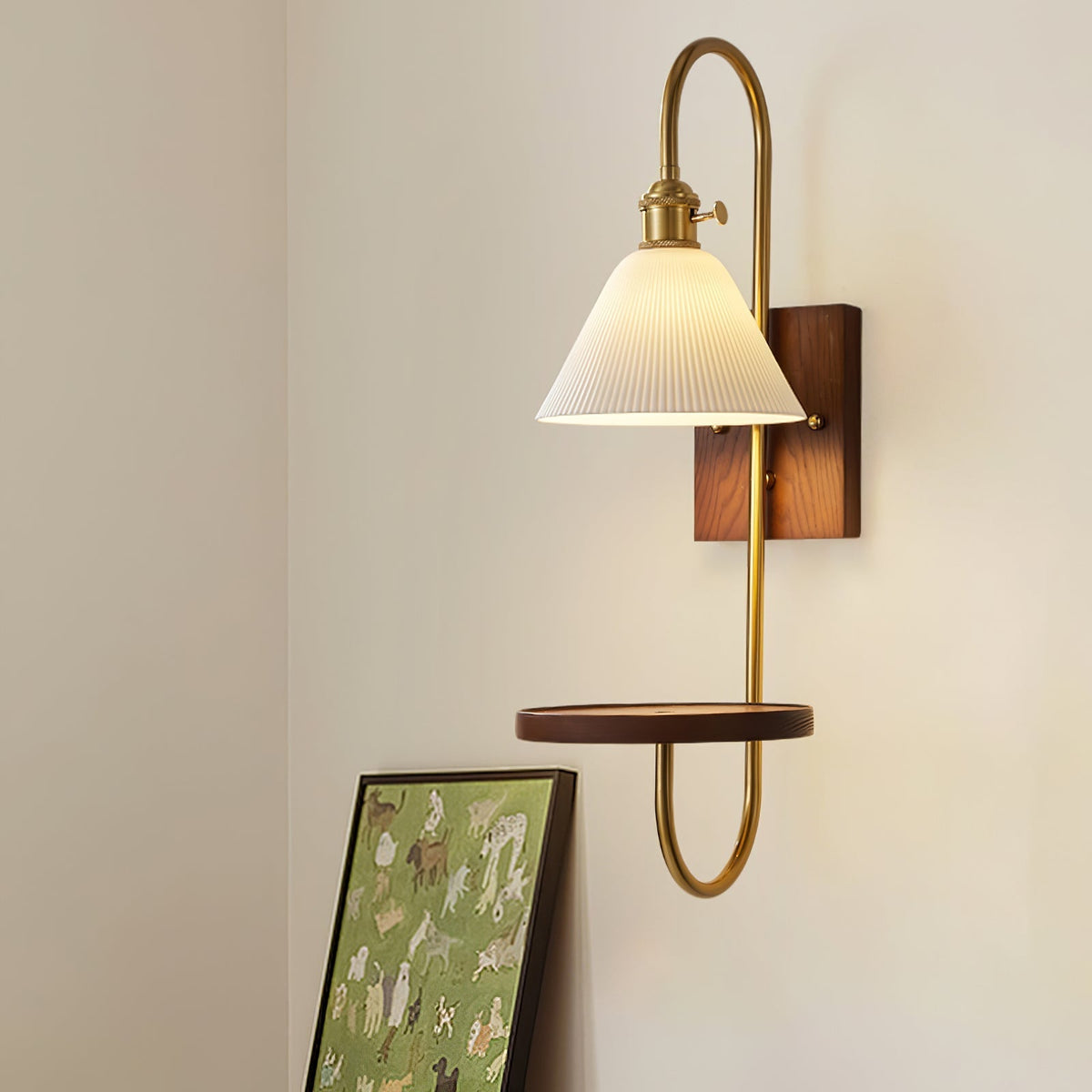 Altheus Noordse kunst plank walnoot hout keramiek wandlamp