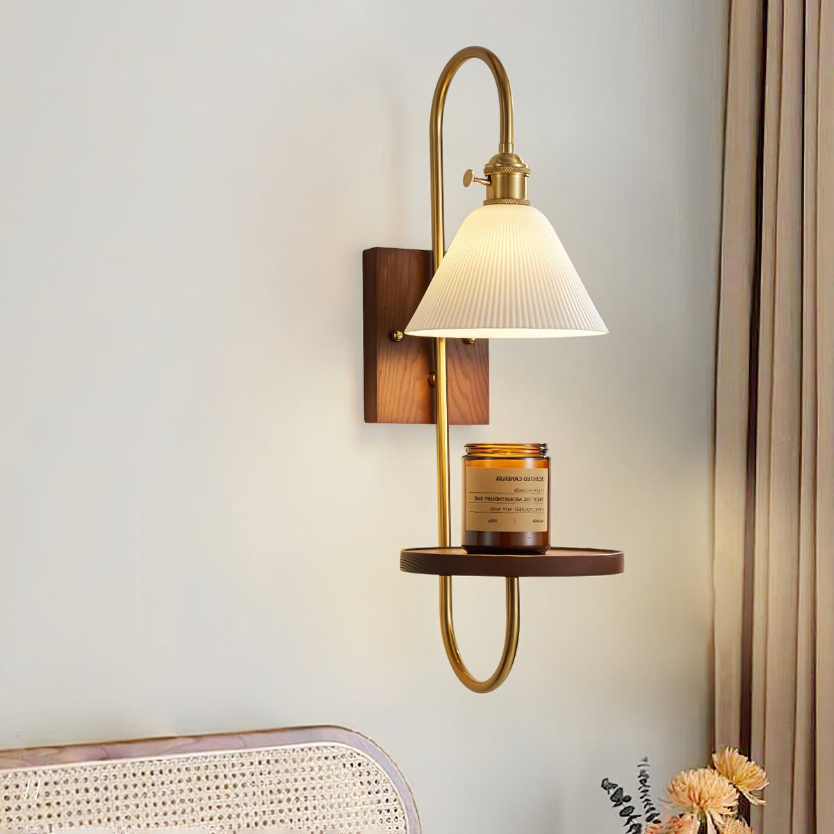 Altheus Noordse kunst plank walnoot hout keramiek wandlamp