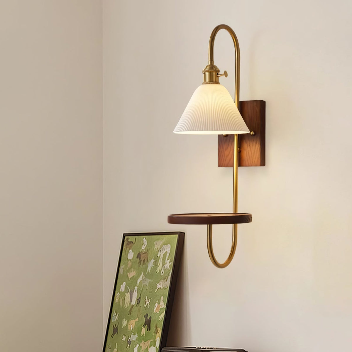 Altheus Noordse kunst plank walnoot hout keramiek wandlamp