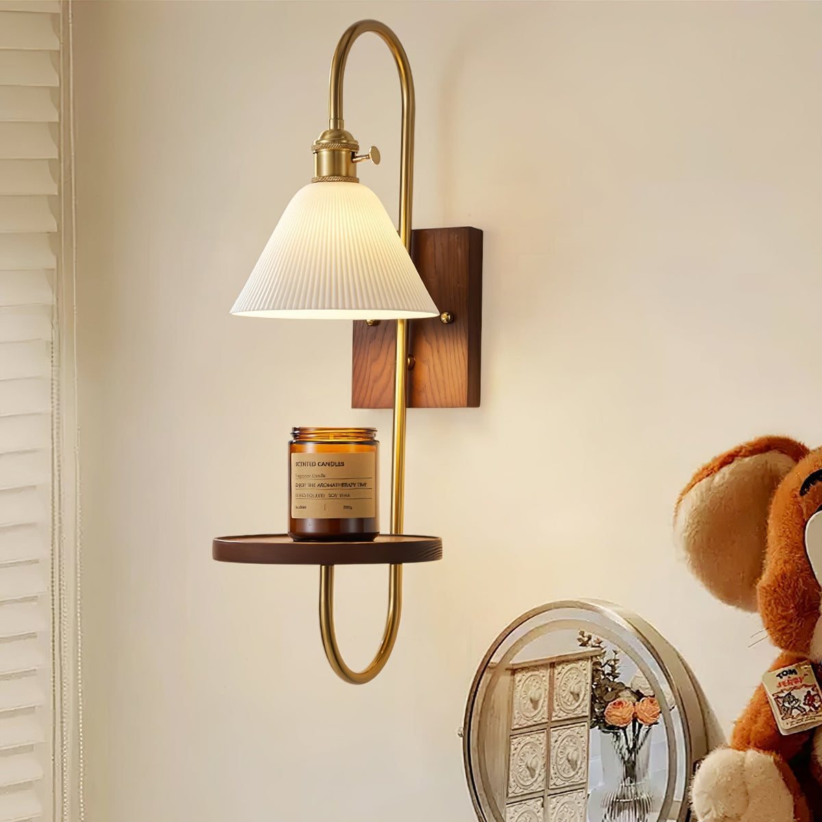 Altheus Noordse kunst plank walnoot hout keramiek wandlamp