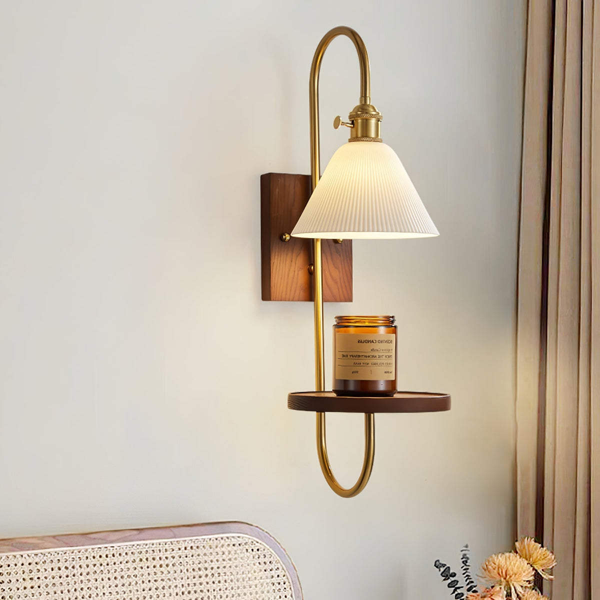 Altheus Noordse kunst plank walnoot hout keramiek wandlamp