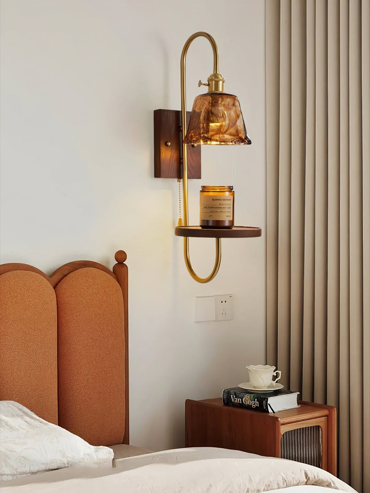 Altheus Noordse kunst plank walnoot hout keramiek wandlamp