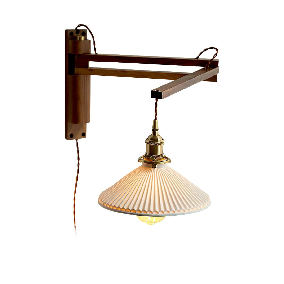 Evin Noordse kunst Swing Arm wandlamp van walnoothout en keramiek