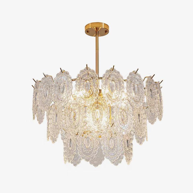 Dallion kroonluchter met golfvormig glas en gesmeed ijzer
