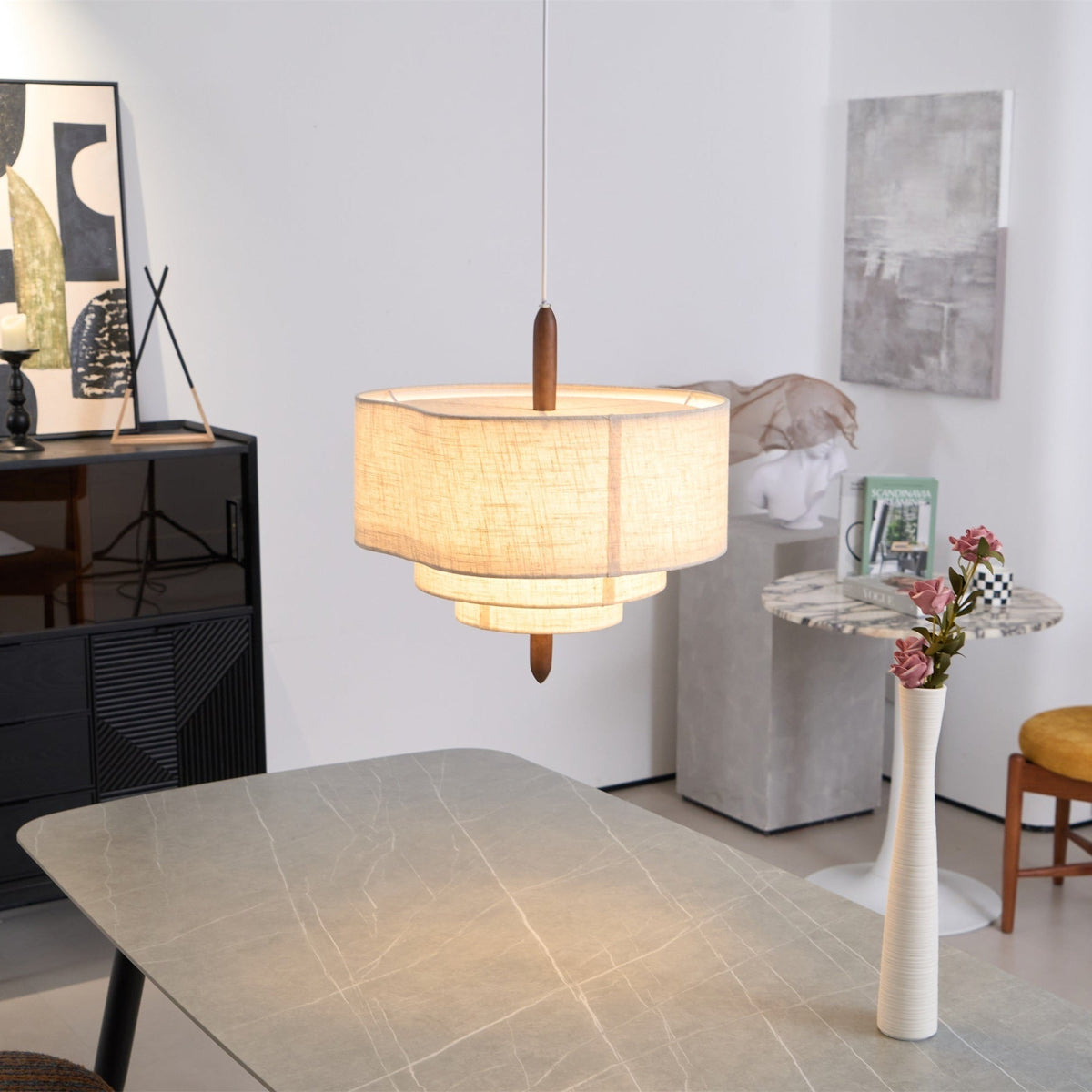 Salemu elegantie Wave Ladder Houten Stof hanglamp