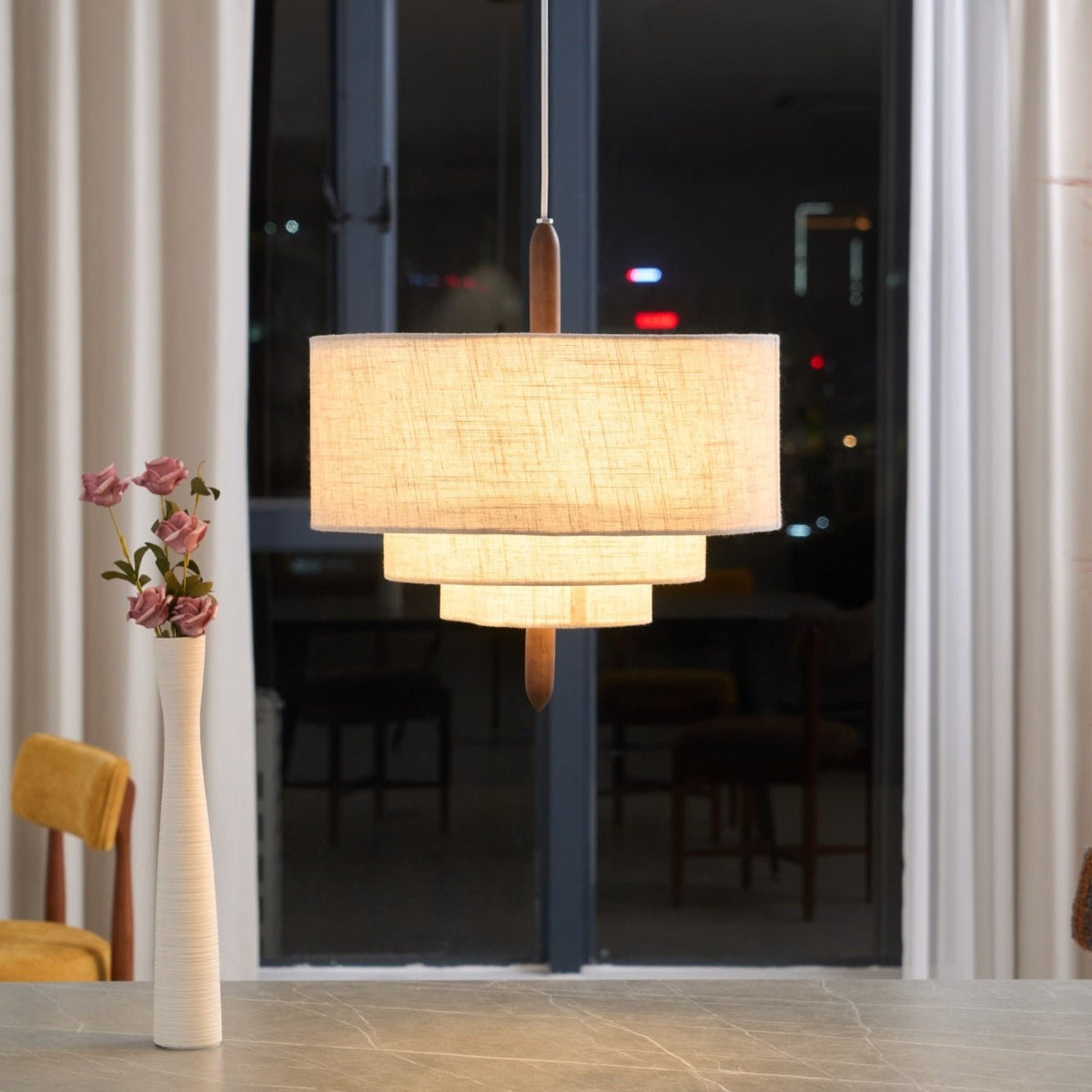 Salemu elegantie Wave Ladder Houten Stof hanglamp