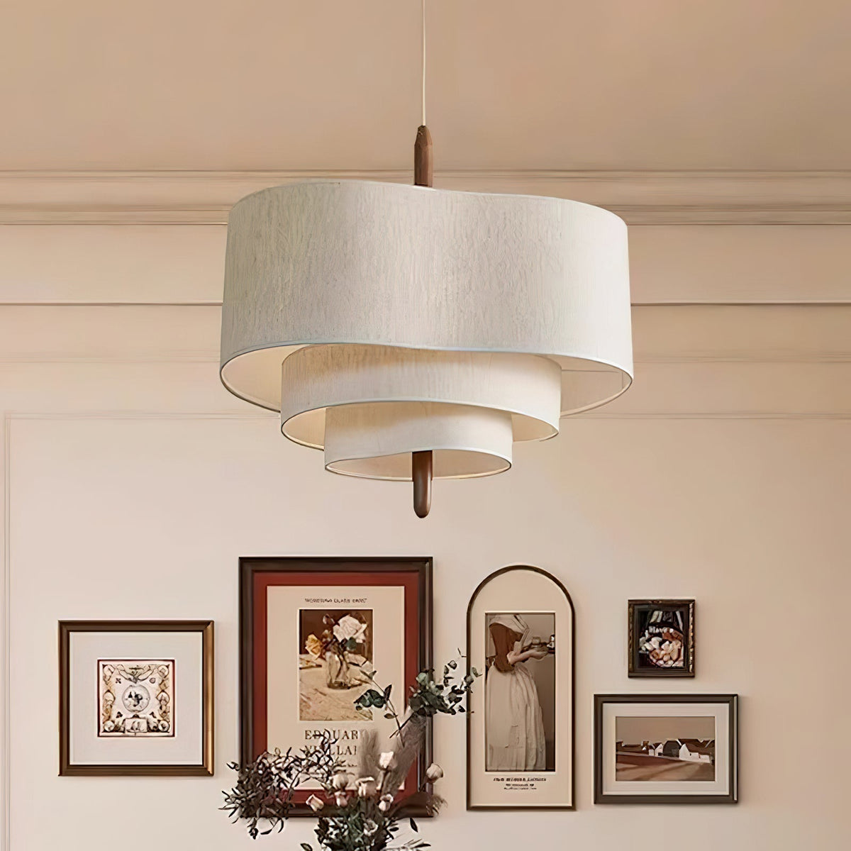 Salemu elegantie Wave Ladder Houten Stof hanglamp