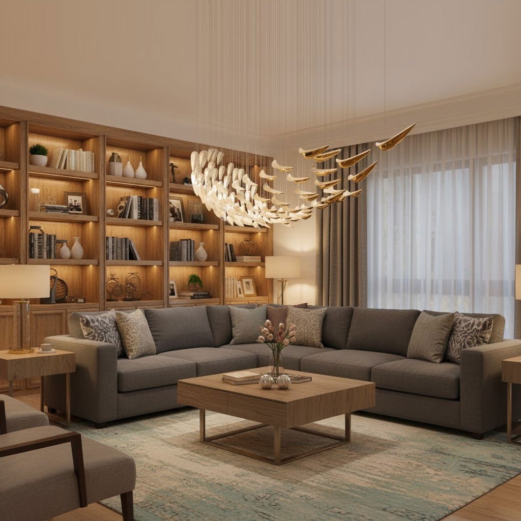 Plume Glow Witte Veer Art Deco Kroonluchter Op Maat