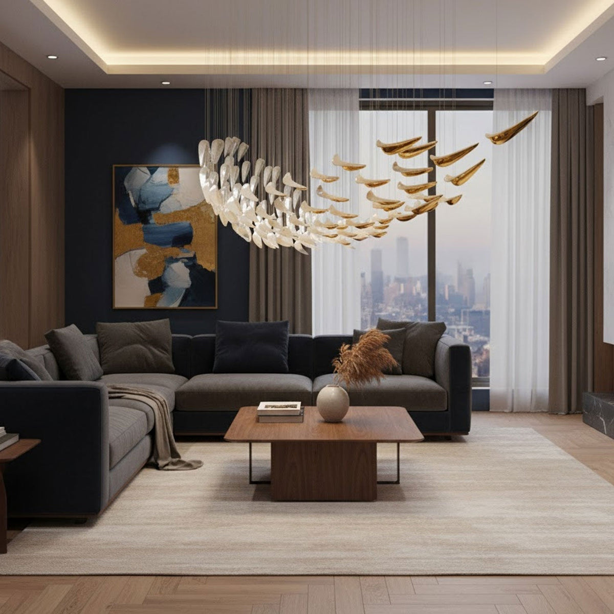 Plume Glow Witte Veer Art Deco Kroonluchter Op Maat