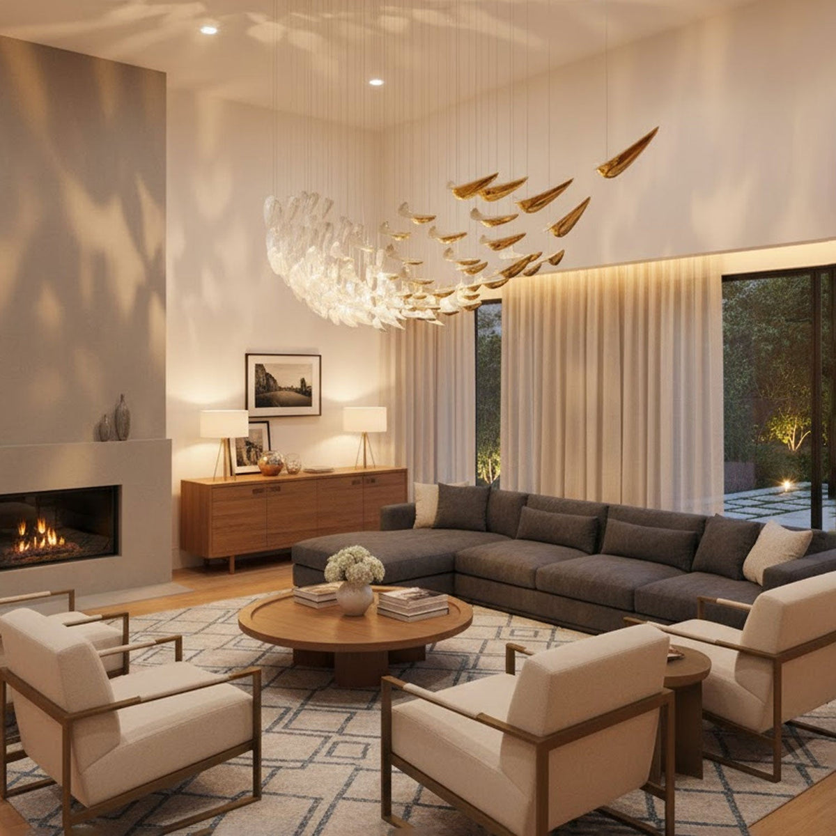 Plume Glow Witte Veer Art Deco Kroonluchter Op Maat